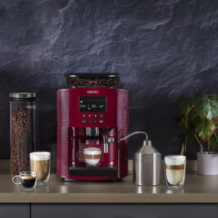 Krups - Automatische Kaffeemaschine mit Milchbehälter ESSENTIAL 1450W/230V rot