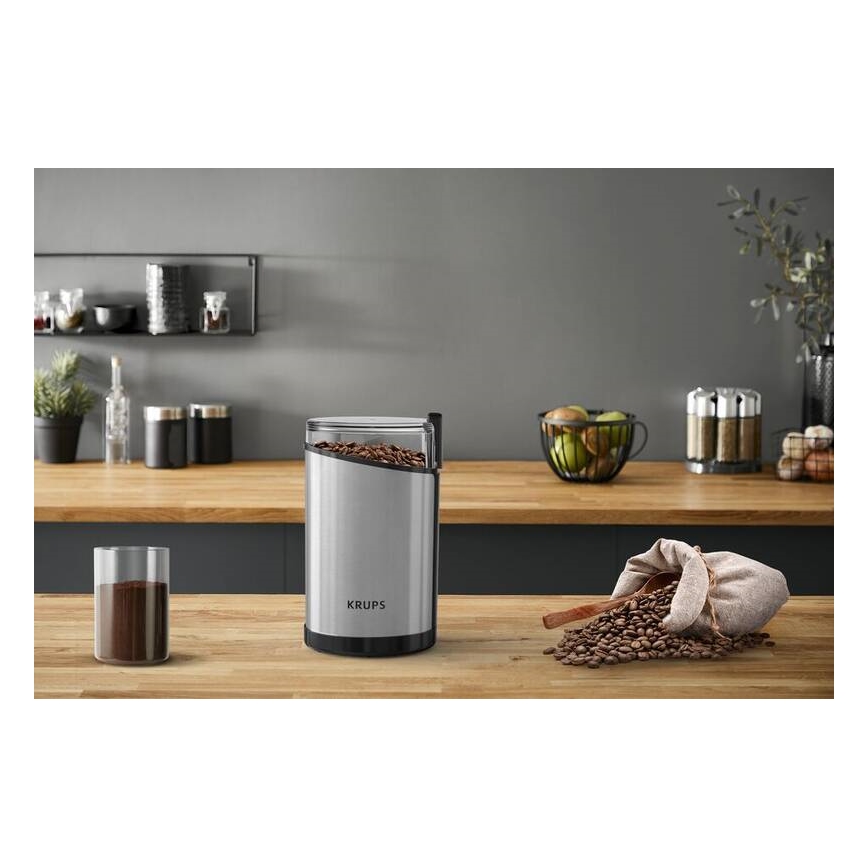 Krups - Elektrische Kaffeebohnenmühle 85g FAST-TOUCH 200W/230V matt Chrom