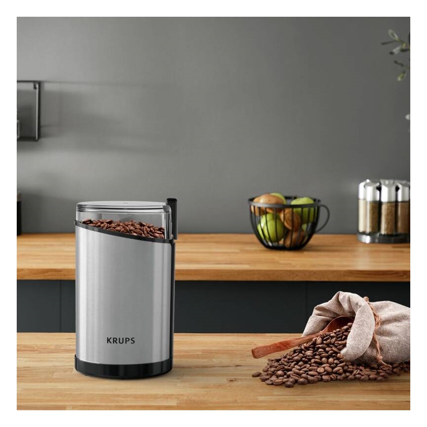 Krups - Elektrische Kaffeebohnenmühle 85g FAST-TOUCH 200W/230V matt Chrom