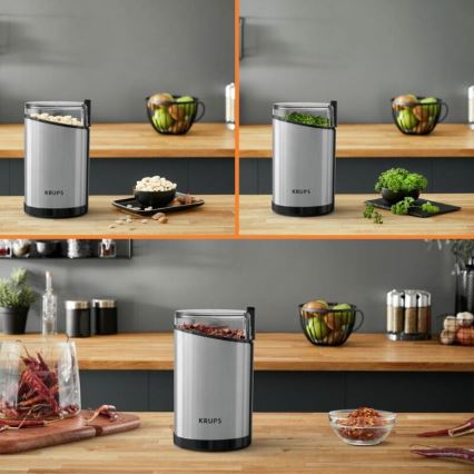 Krups - Elektrische Kaffeebohnenmühle 85g FAST-TOUCH 200W/230V matt Chrom