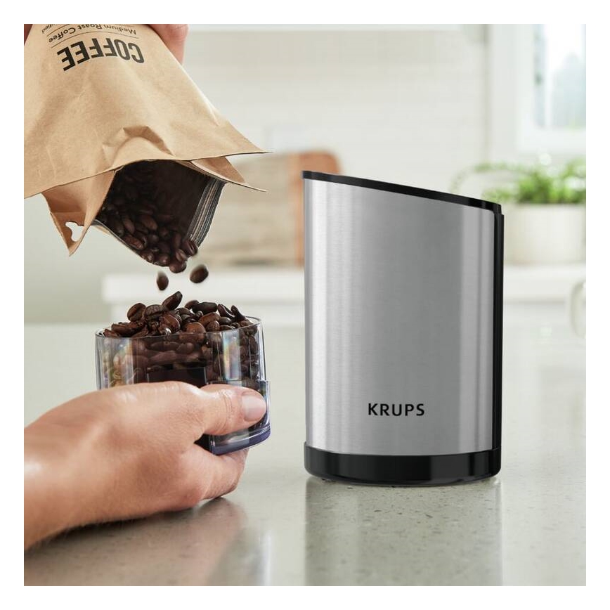 Krups - Elektrische Kaffeebohnenmühle 85g FAST-TOUCH 200W/230V matt Chrom