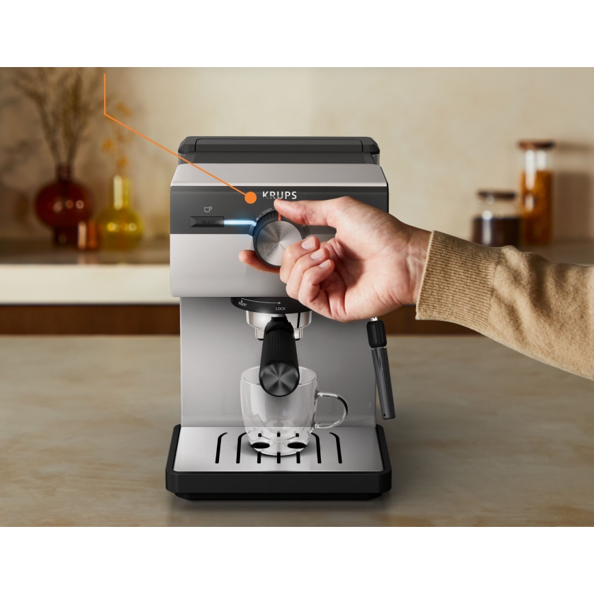 Krups - Siebträger-Kaffeemaschine für zwei Tassen AUTHENTIC 1450W/230V grau