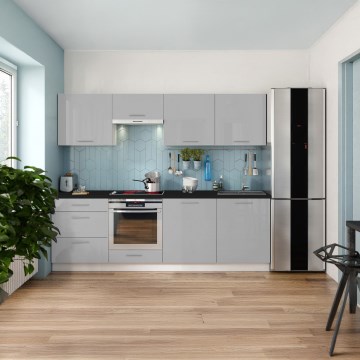 Küchenzeile CELESTE 240 cm, Hochglanz-Grau