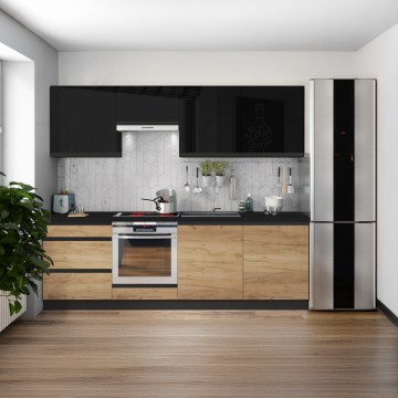Küchenzeile MARINA 240 cm Craft-Eiche/Hochglanz-Schwarz