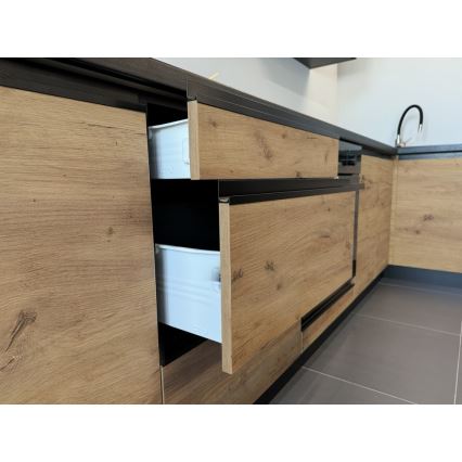 Küchenzeile MARINA 240 cm Craft-Eiche/Hochglanz-Schwarz