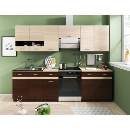 Küchenzeile VALERIA 240 cm Sonoma-Eiche/Braun