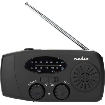 Kurbelbetriebenes AM/FM-Radio mit Solarpanel und integrierter LED-Taschenlampe, 2000-mAh-Akku