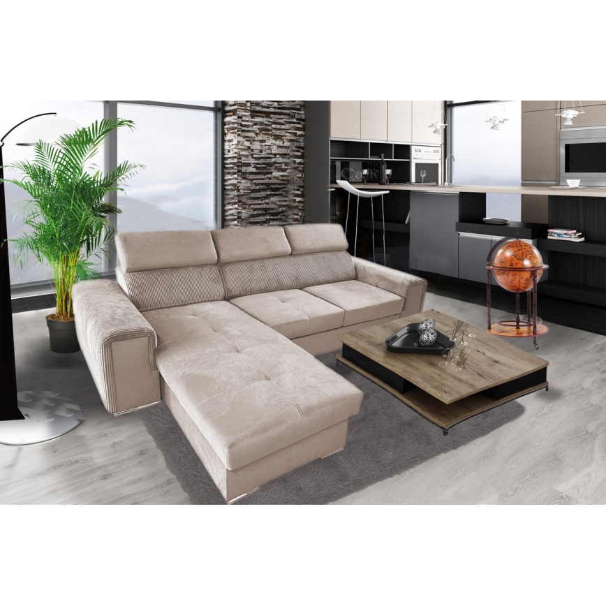 L-förmige, klappbare Universal-Ecksitzgruppe mit Stauraum SALVADA beige