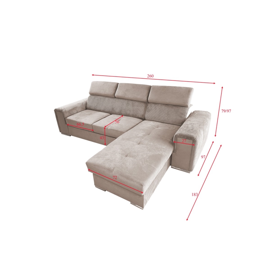 L-förmige, klappbare Universal-Ecksitzgruppe mit Stauraum SALVADA beige