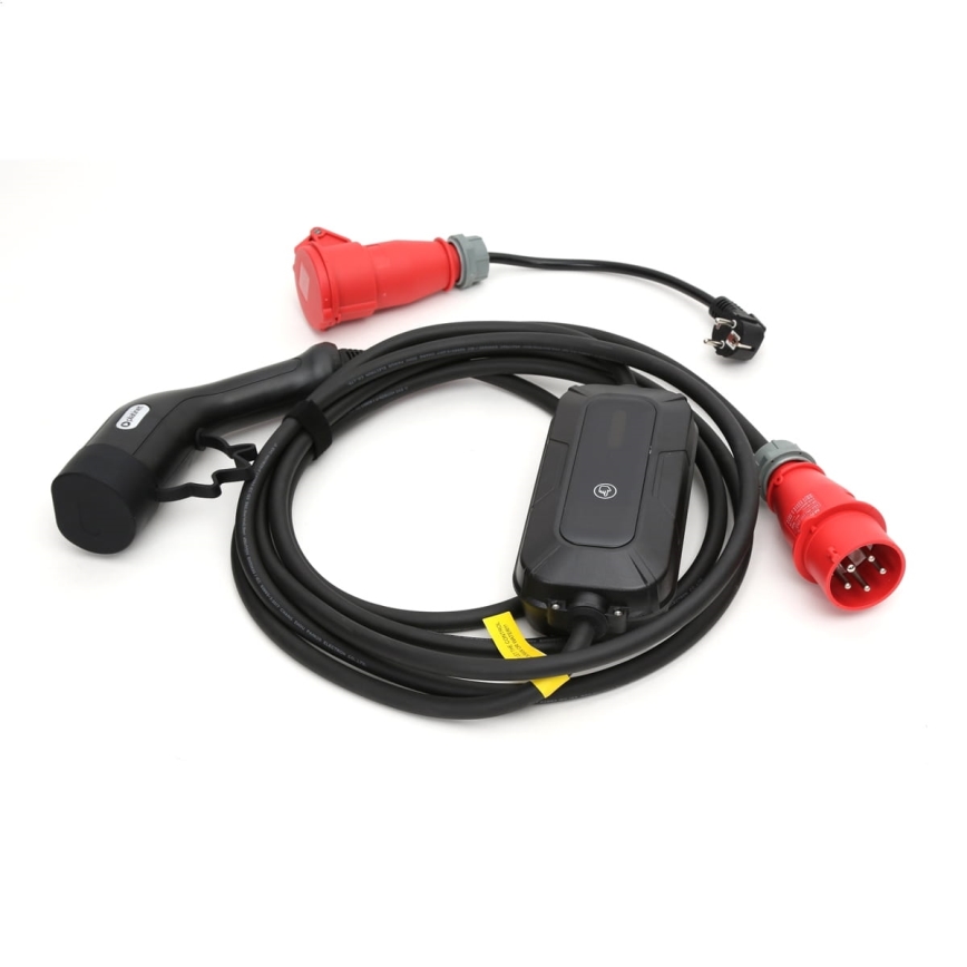 Reise-Ladestation für Elektrofahrzeuge EV/PHEV AC Typ 2 32A/400V 22kW IP55 7m + Adapter 230V 3,7kW + Tasche