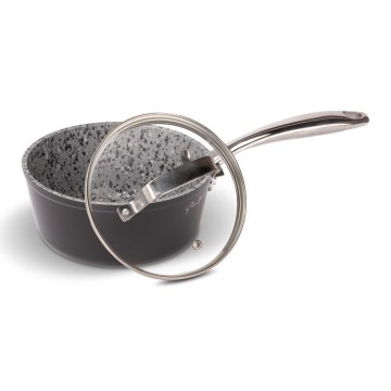 Lamart - Granitbeschichteter Stieltopf mit Deckel, 16 cm, Schwarz/Grau/Edelstahl