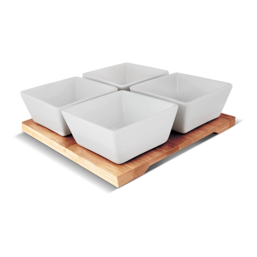 Lamart – Set 4x Porzellanschale 19x19 cm + Holztablett