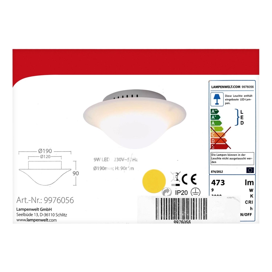 Lampenwelt - LED-Deckenleuchte LED/9W/230V