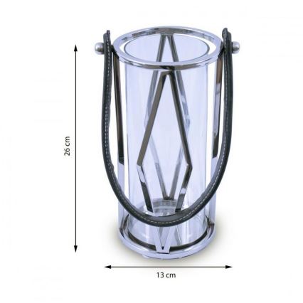 Laterne FRAGIL 26 cm glänzendes Chrom/schwarz
