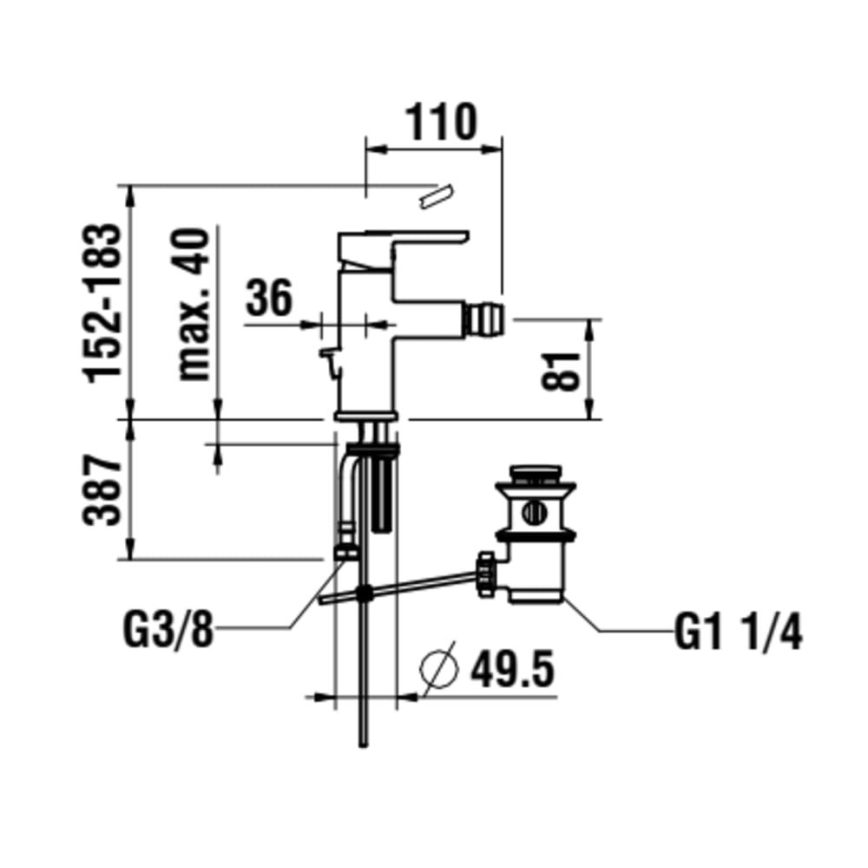 LAUFEN H3410810041141 - Bidetarmatur mit Ablaufgarnitur und Überlauf LUA glänzender Chrom