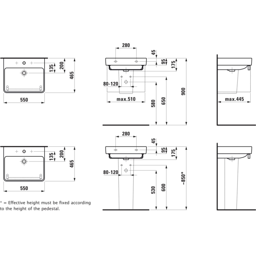 LAUFEN H8109620001041 - PRO Waschbecken für Aufsatz- oder Wandmontage, 55 x 46,5 cm, Keramik/weiß