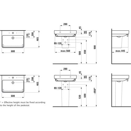 LAUFEN H8109630001041 - Waschbecken für Aufsatz/Wandmontage PRO 60x46,5 cm Keramik/Weiß