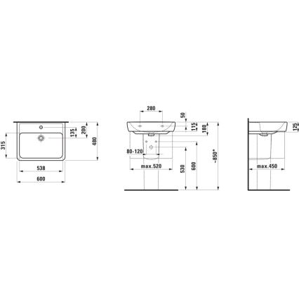 LAUFEN H8189520001041 - Aufsatz-/Hängewaschbecken PRO 60x48 cm Keramik/Weiß