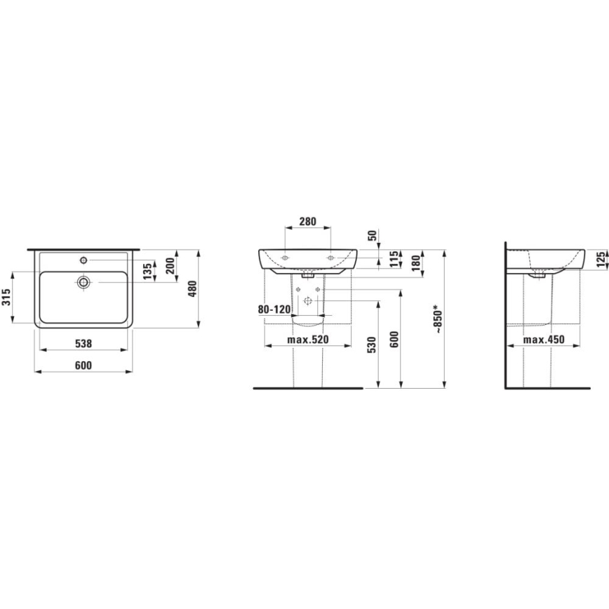 LAUFEN H8189520001041 - Aufsatz-/Hängewaschbecken PRO 60x48 cm Keramik/Weiß