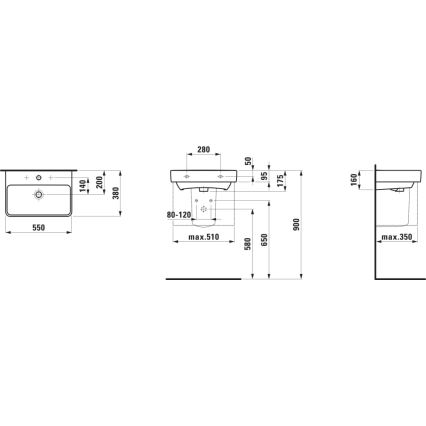 LAUFEN H8189580001041 - PRO Aufsatz-/Wandwaschbecken 55 x 38 cm, Keramik, weiß
