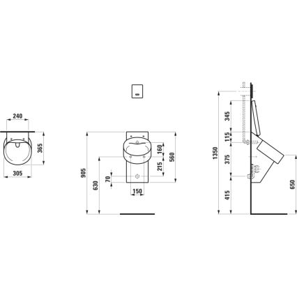 LAUFEN H8402810200001 - Pissoir mit Öffnungen für VAL-Deckel, rückseitiger Zulauf, rückseitiger Ablauf, Keramik / Hochglanz-Schwarz