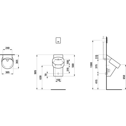 LAUFEN H8402850200001 - Urinal VAL, Zulauf hinten, Ablauf hinten, Keramik/Hochglanz-Schwarz