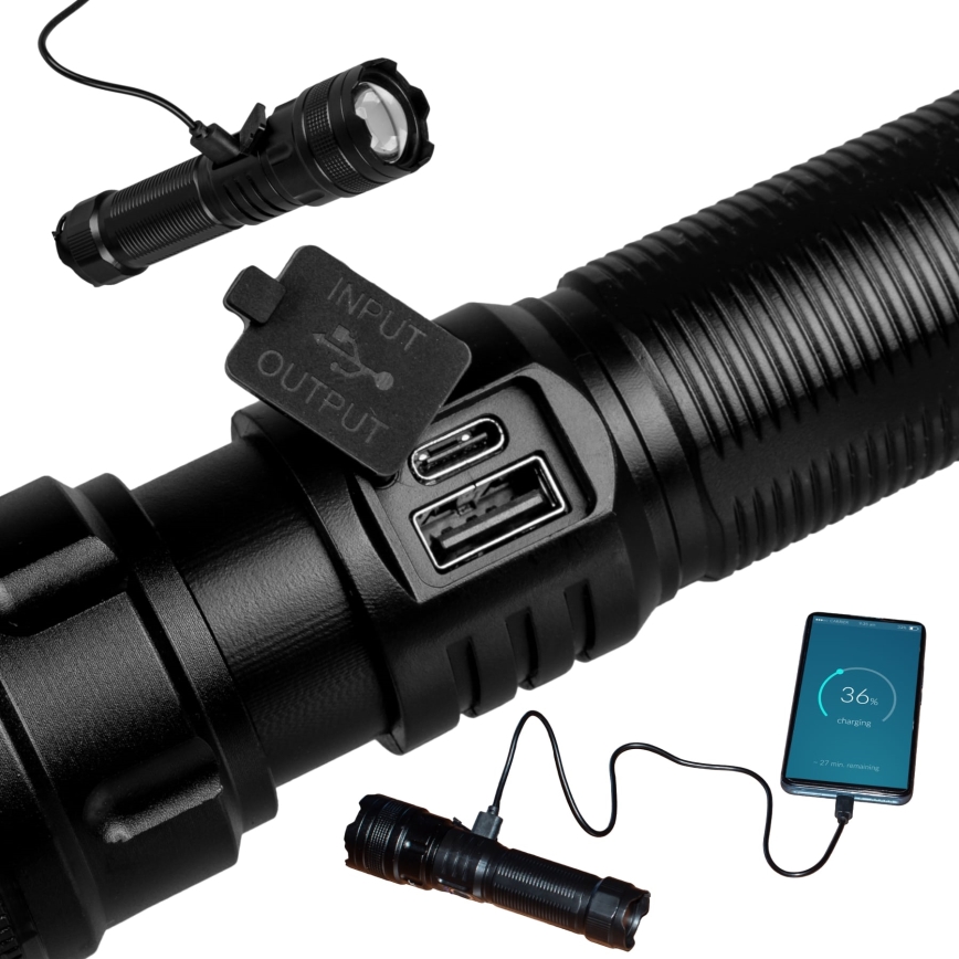 LED dimmbare wiederaufladbare Taschenlampe mit Powerbank-Funktion LED/10W/5V IPX4 600 lm 2000 mAh