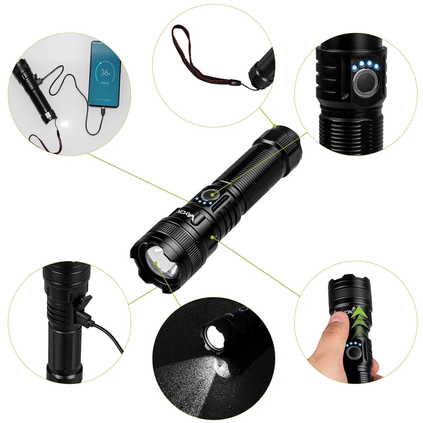 LED dimmbare wiederaufladbare Taschenlampe mit Powerbank-Funktion LED/10W/5V IPX4 600 lm 2000 mAh