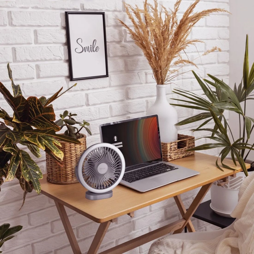 LED Wiederaufladbarer Tischventilator mit LED-Beleuchtung LED/3W/5V USB 2400 mAh Grau