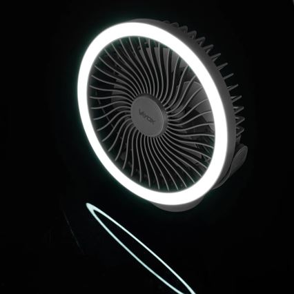 LED Wiederaufladbarer Tischventilator mit LED-Beleuchtung LED/3W/5V USB 2400 mAh Grau