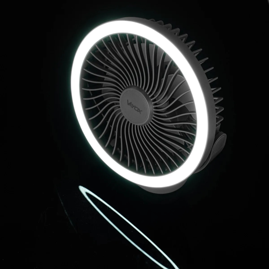 LED Wiederaufladbarer Tischventilator mit LED-Beleuchtung LED/3W/5V USB 2400 mAh Grau