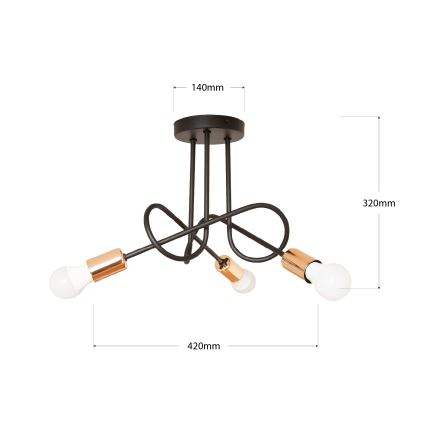 LED-Anbau-Deckenleuchte OXFORD 3xE27/15W/230V schwarz