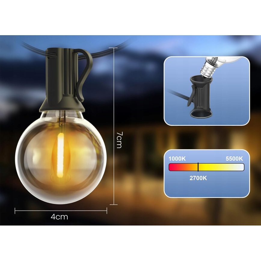 LED-Außen-Dekorations-Lichterkette 20xE12/1W/230V 20 m IP65 schwarz