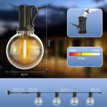 LED-Außen-Dekorationslichterkette 25xE12/1W/230V 17,5 m IP65 schwarz