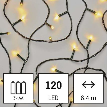 LED Außen-Lichterkette 120xLED/3xAA 8,9m IP44 warmweiß