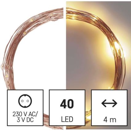 LED-Außen-Lichterkette 40×LED/9 m IP44 warmweiß