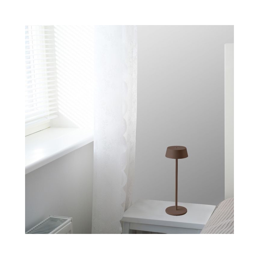 LED Außen-Tischlampe, dimmbar, berührungsempfindlich, wiederaufladbar, LED/2W/5V, 4400 mAh, IP54, braun