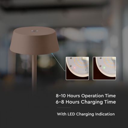 LED Außen-Tischlampe, dimmbar, berührungsempfindlich, wiederaufladbar, LED/2W/5V, 4400 mAh, IP54, braun