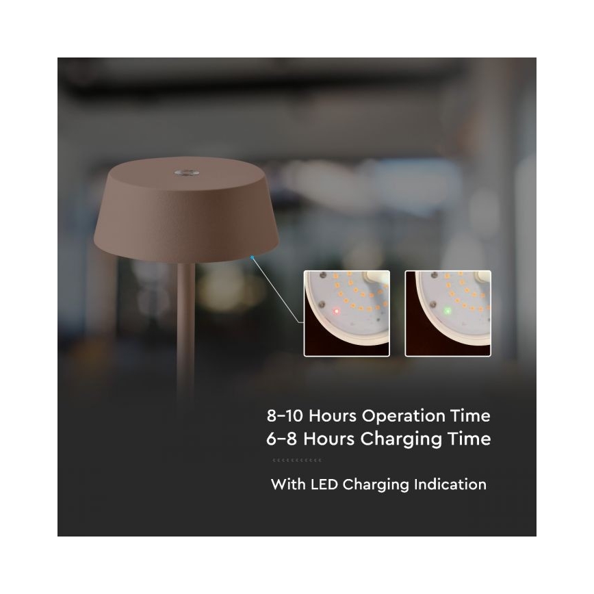 LED Außen-Tischlampe, dimmbar, berührungsempfindlich, wiederaufladbar, LED/2W/5V, 4400 mAh, IP54, braun