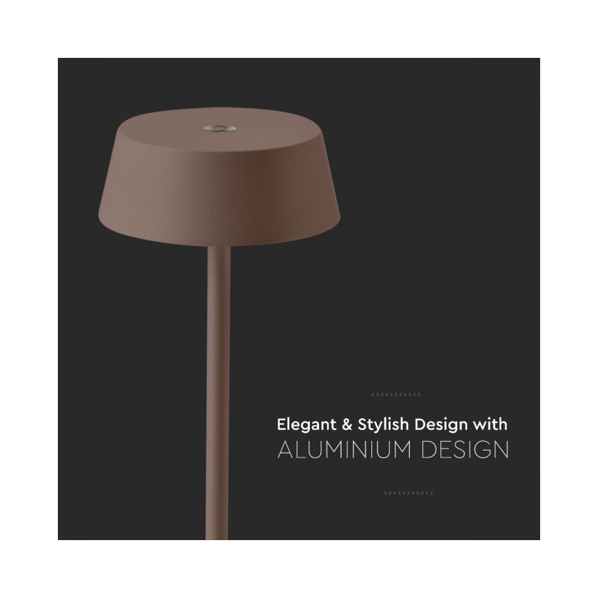 LED Außen-Tischlampe, dimmbar, berührungsempfindlich, wiederaufladbar, LED/2W/5V, 4400 mAh, IP54, braun