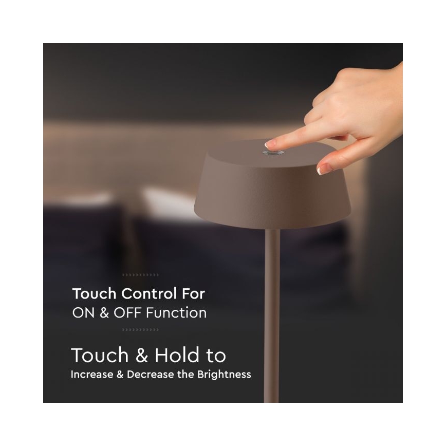 LED Außen-Tischlampe, dimmbar, berührungsempfindlich, wiederaufladbar, LED/2W/5V, 4400 mAh, IP54, braun
