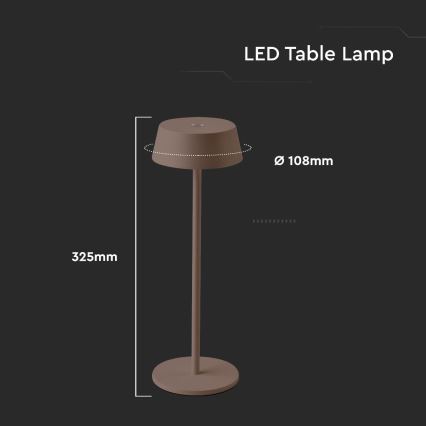 LED Außen-Tischlampe, dimmbar, berührungsempfindlich, wiederaufladbar, LED/2W/5V, 4400 mAh, IP54, braun