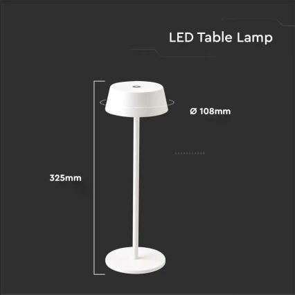 LED Außen-Tischlampe, dimmbar, berührungsempfindlich, wiederaufladbar, LED/2W/5V, 4400 mAh, IP54, weiß
