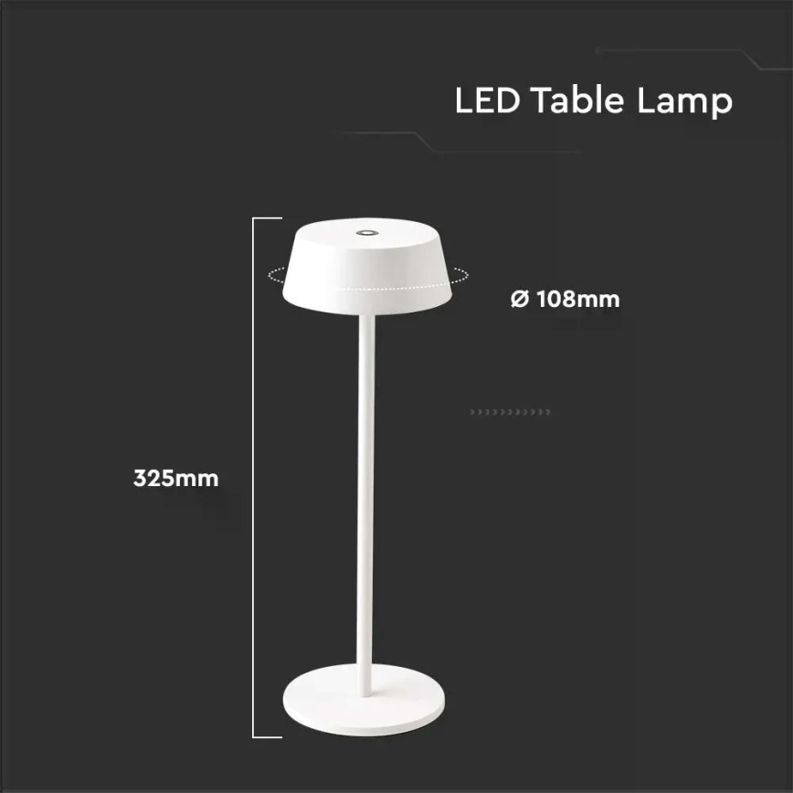 LED Außen-Tischlampe, dimmbar, berührungsempfindlich, wiederaufladbar, LED/2W/5V, 4400 mAh, IP54, weiß