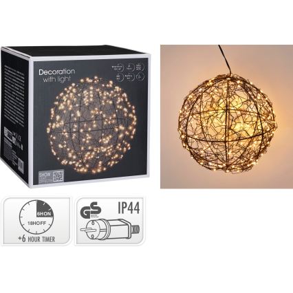 LED-Außen-Weihnachtsdekoration 200xLED/230V Ø 18 cm IP44 warmweiß Kugel/schwarz