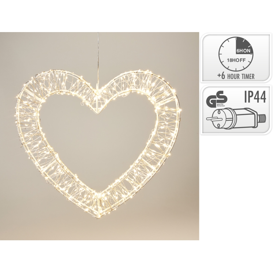 LED Außen-Weihnachtsdekoration 500xLED/6W/230V 36 cm IP44 warmweiß Herz/weiß