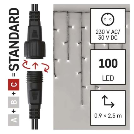 LED-Außen-Weihnachtslichterkette 100xLED/2,5x0,9m IP44 kaltweiß
