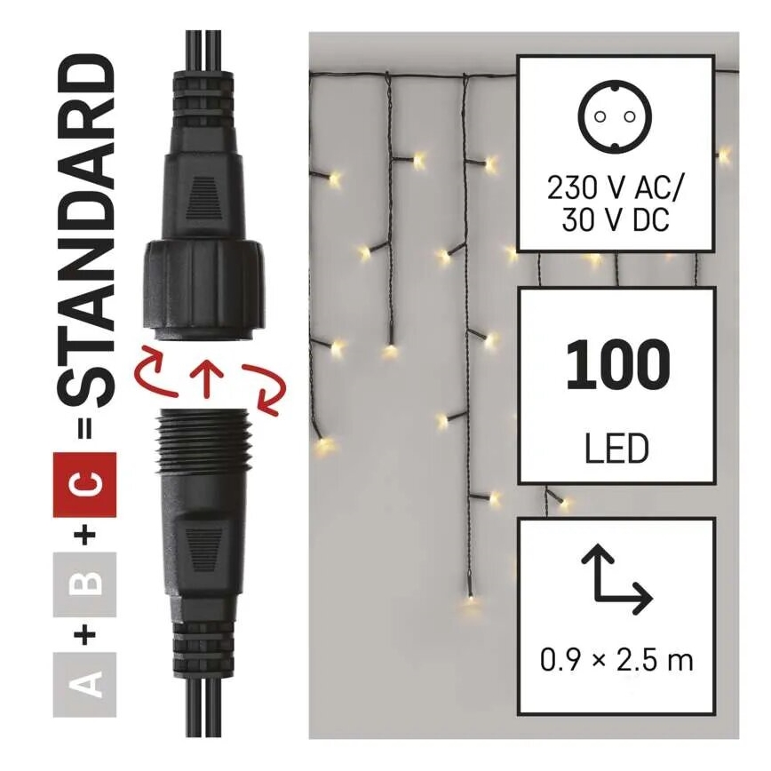 LED Außen-Weihnachtslichterkette 100xLED/2,5x0,9m IP44 warmweiß