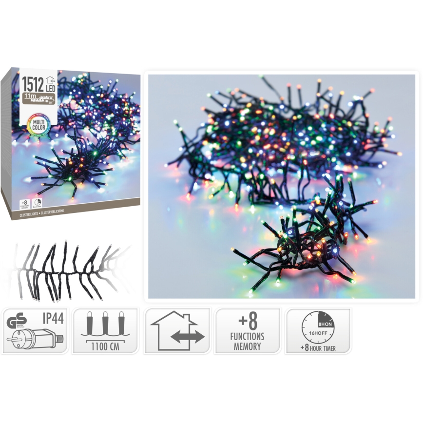 LED-Außen-Weihnachtslichterkette 1512xLED/230V/8 Funktionen 14 m IP44 mehrfarbig