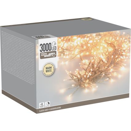 LED-Außen-Weihnachtslichterkette 3.000 LEDs / 230 V / 8 Funktionen, 24,8 m, IP44, warmweiß